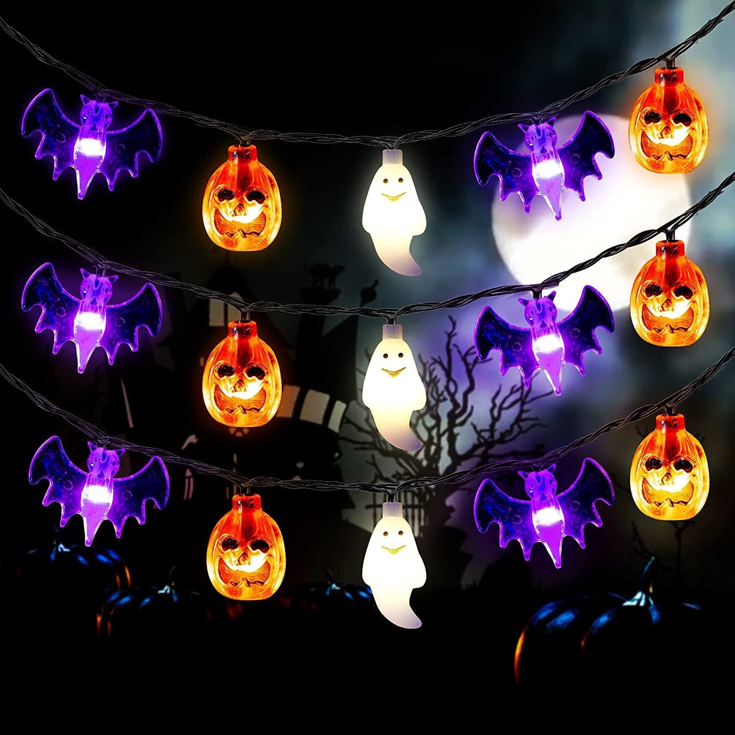 LED Halloween String Lights Outdoor Battery Operated Bat Pumpkin Decoration - Image 4