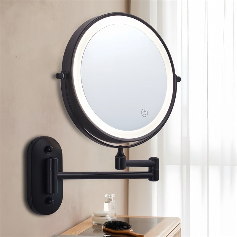 LED Lighted Makeup Mirror with Lights 10x Magnification and Extendable Folding Arm Wall Mount - Image 13