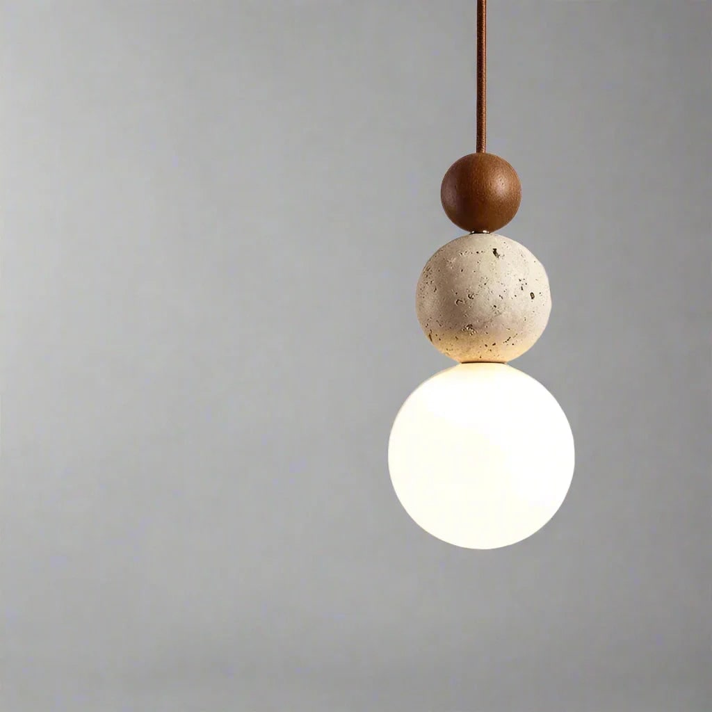 LED Pendant Light Glass Globe Stone Bead Minimalist Wood Spherical For Kitchen Island - Image 6