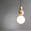 LED Pendant Light Glass Globe Stone Bead Minimalist Wood Spherical For Kitchen Island - Image 7