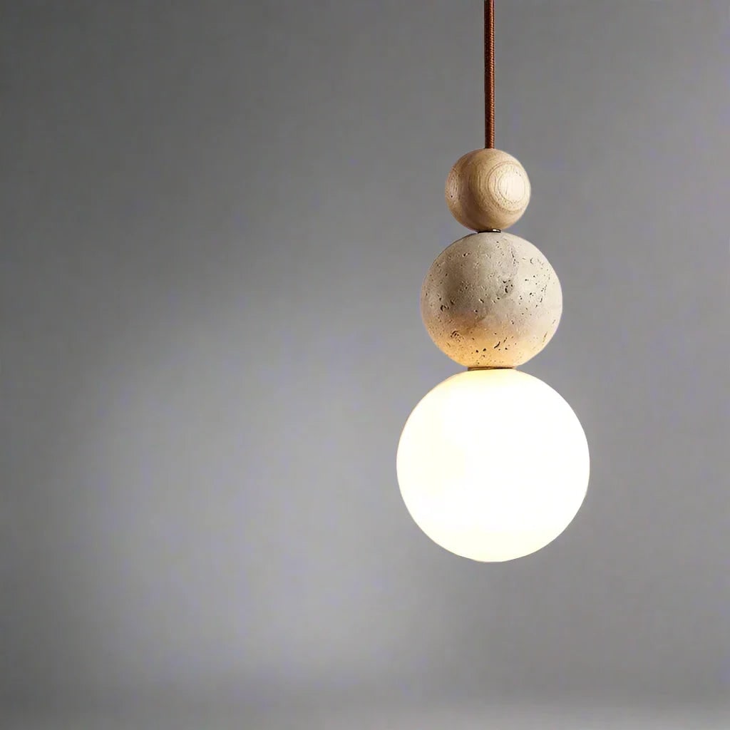 LED Pendant Light Glass Globe Stone Bead Minimalist Wood Spherical For Kitchen Island - Image 7