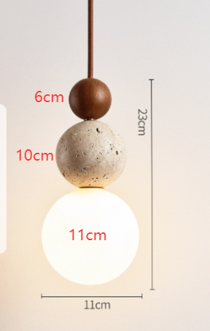 LED Pendant Light Glass Globe Stone Bead Minimalist Wood Spherical For Kitchen Island - Image 8