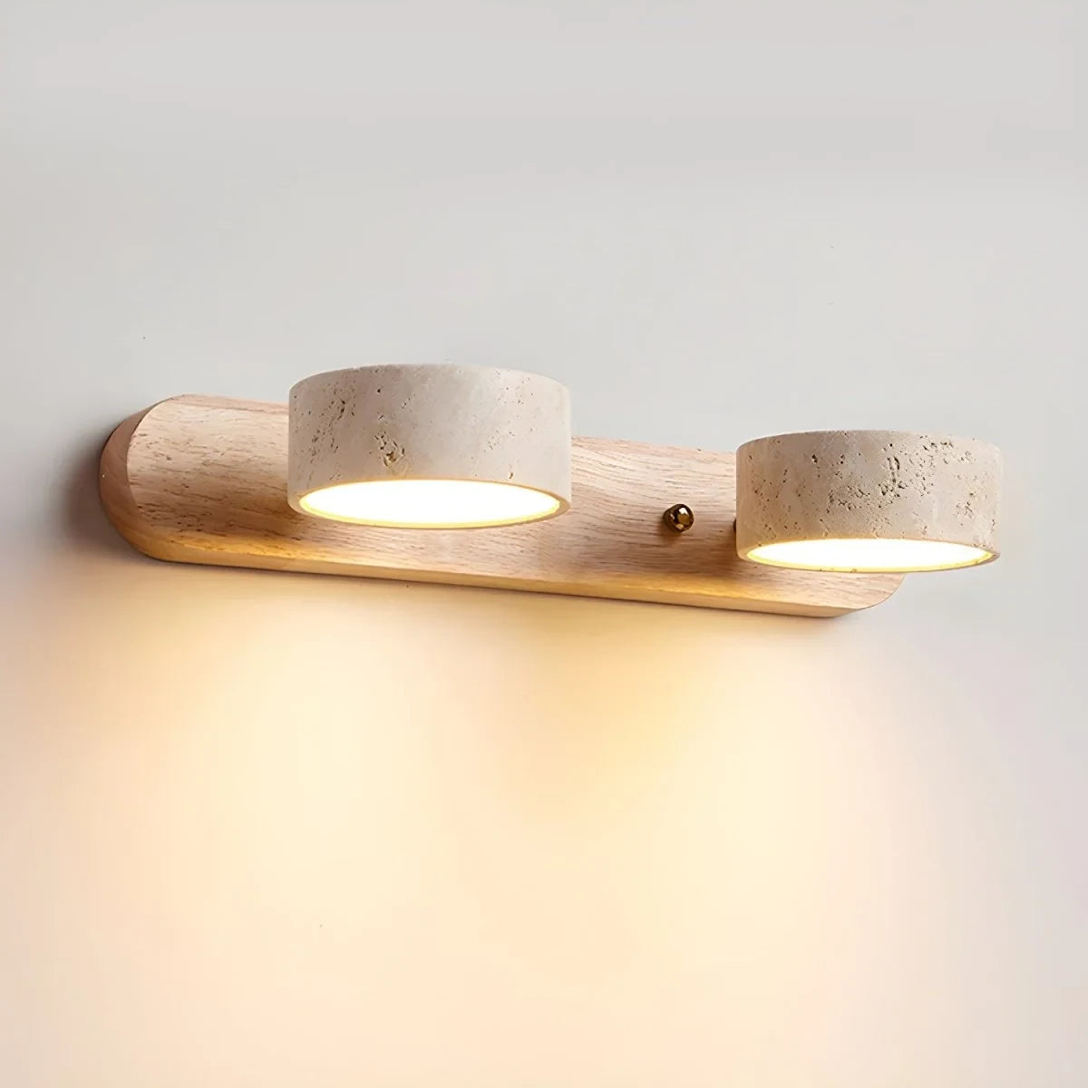 LED Wall Sconce with Travertine Stone and Wood Modern Adjustable Tilting Heads - Image 12