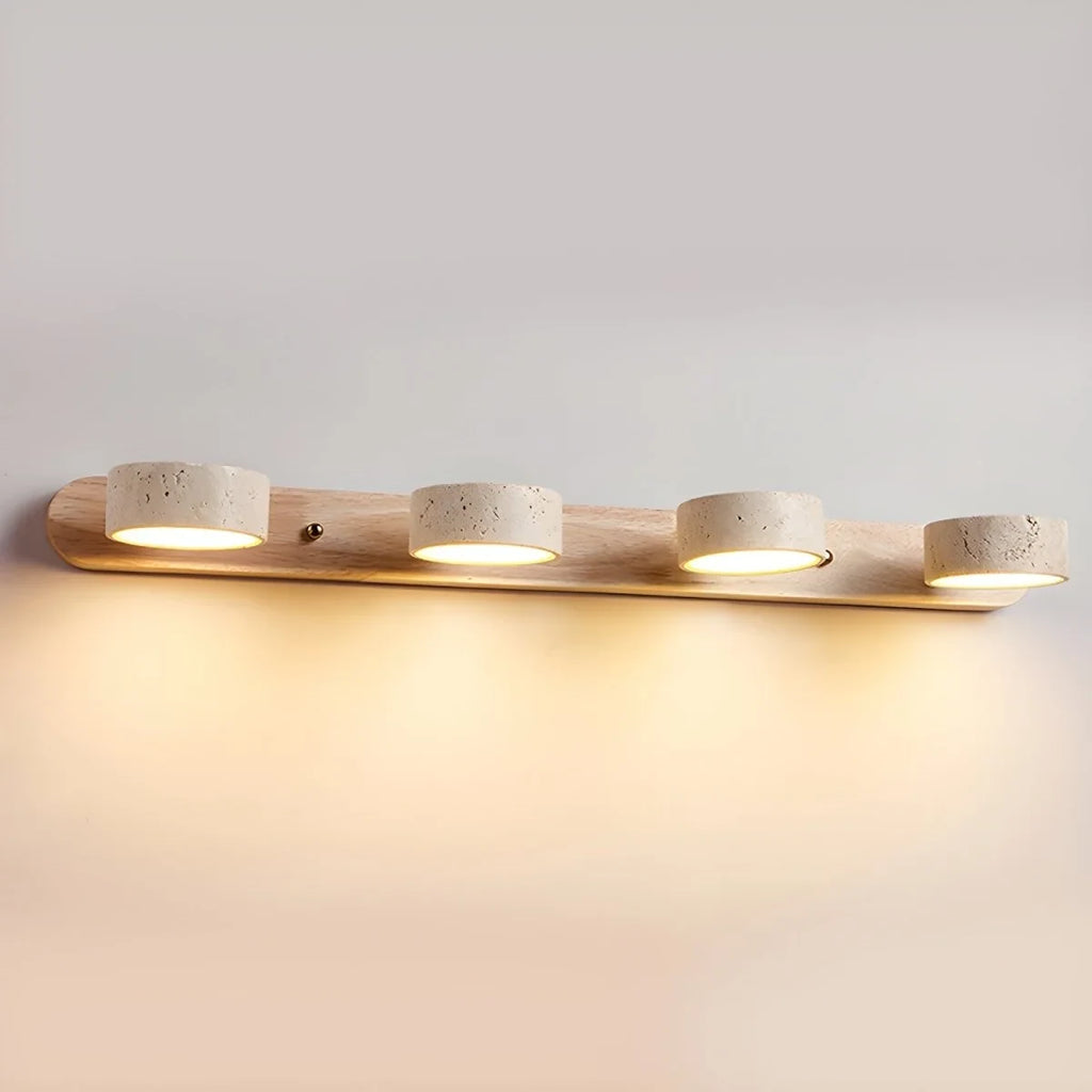LED Wall Sconce with Travertine Stone and Wood Modern Adjustable Tilting Heads - Image 13