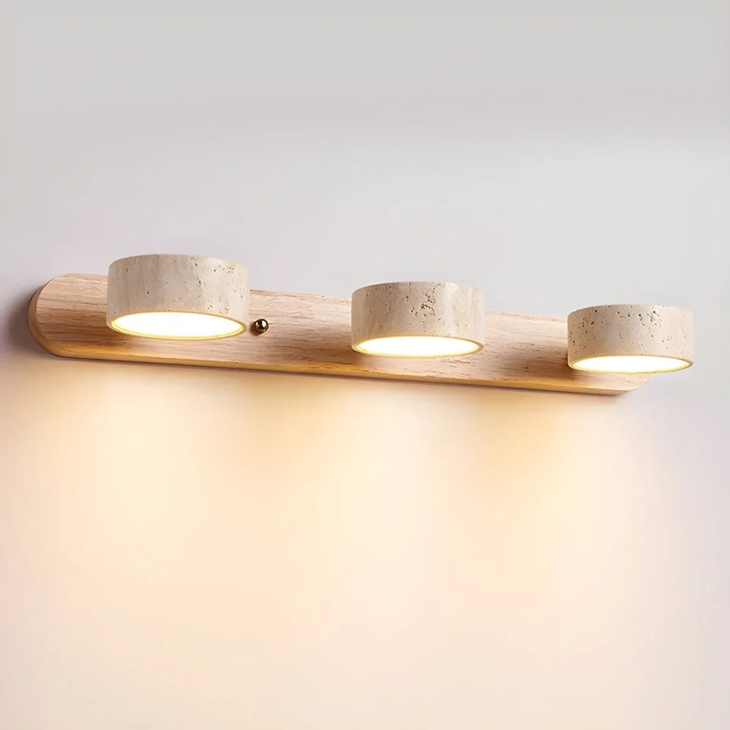 LED Wall Sconce with Travertine Stone and Wood Modern Adjustable Tilting Heads - Image 14