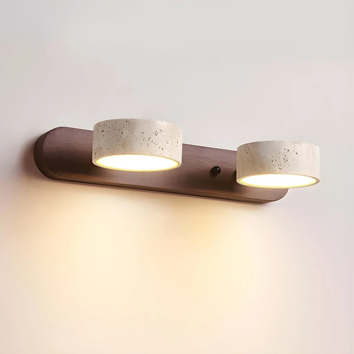 LED Wall Sconce with Travertine Stone and Wood Modern Adjustable Tilting Heads - Image 2