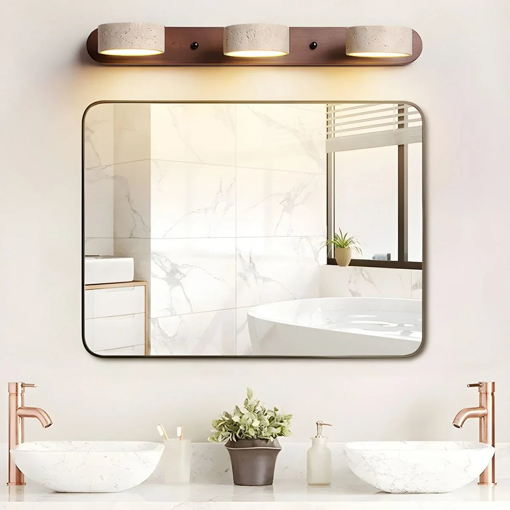 LED Wall Sconce with Travertine Stone and Wood Modern Adjustable Tilting Heads - Image 7