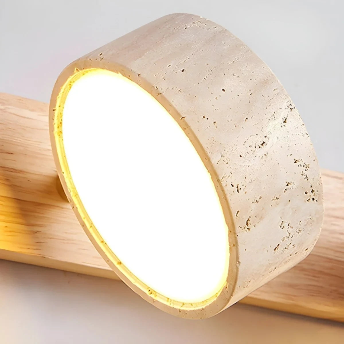 LED Wall Sconce with Travertine Stone and Wood Modern Adjustable Tilting Heads - Image 8