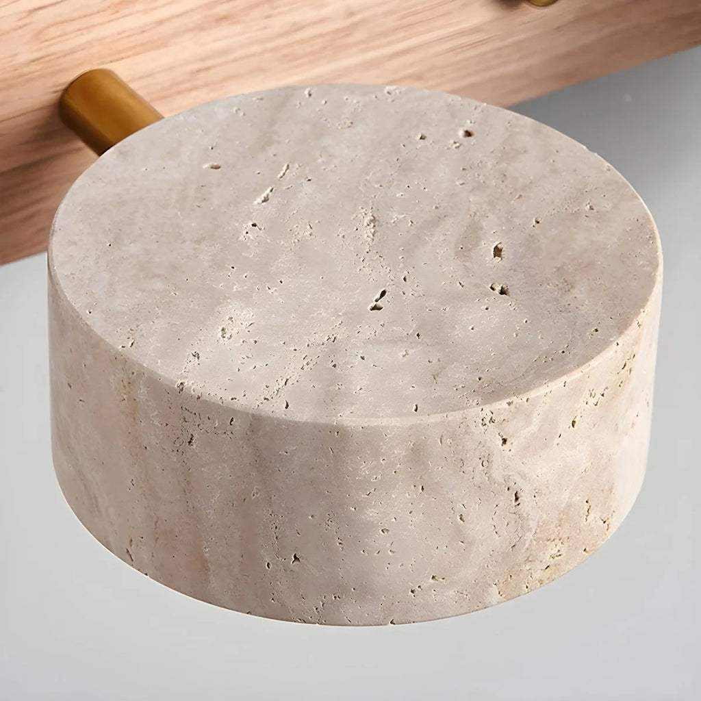 LED Wall Sconce with Travertine Stone and Wood Modern Adjustable Tilting Heads - Image 9