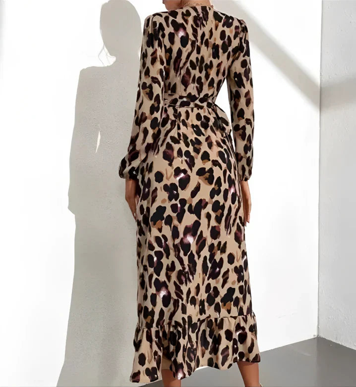 Leopard Print V-Neck Dress – Elegant, Comfortable & Perfect for Any Occasion