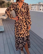 Leopard Print V-Neck Dress – Elegant, Comfortable & Perfect for Any Occasion