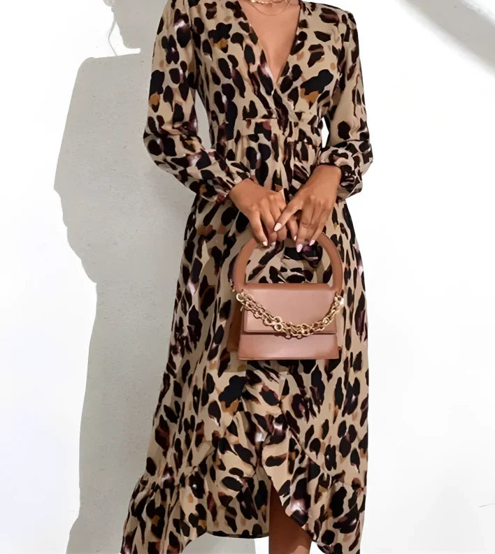 Leopard Print V-Neck Dress – Elegant, Comfortable & Perfect for Any Occasion