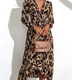 Leopard Print V-Neck Dress – Elegant, Comfortable & Perfect for Any Occasion