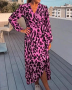 Leopard Print V-Neck Dress – Elegant, Comfortable & Perfect for Any Occasion