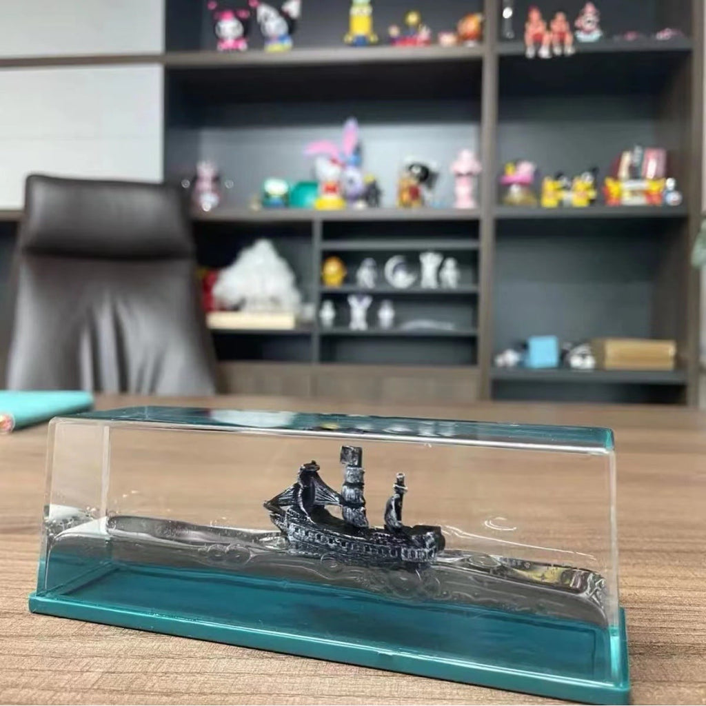 Liquid Wave Paperweight with Floating Ship and LED Light Base - Image 11