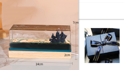 Liquid Wave Paperweight with Floating Ship and LED Light Base - Image 15