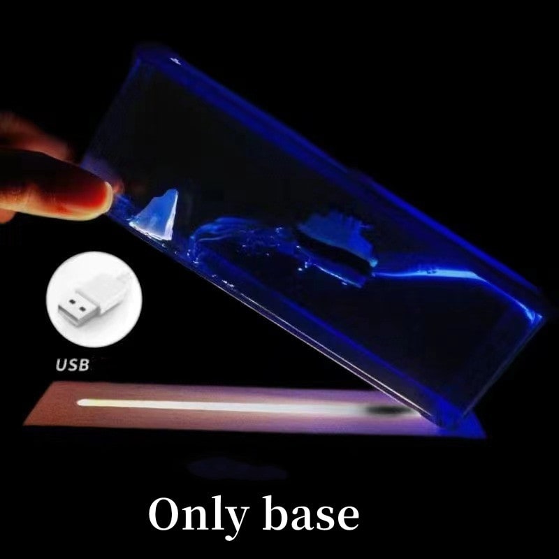 Liquid Wave Paperweight with Floating Ship and LED Light Base - Image 4