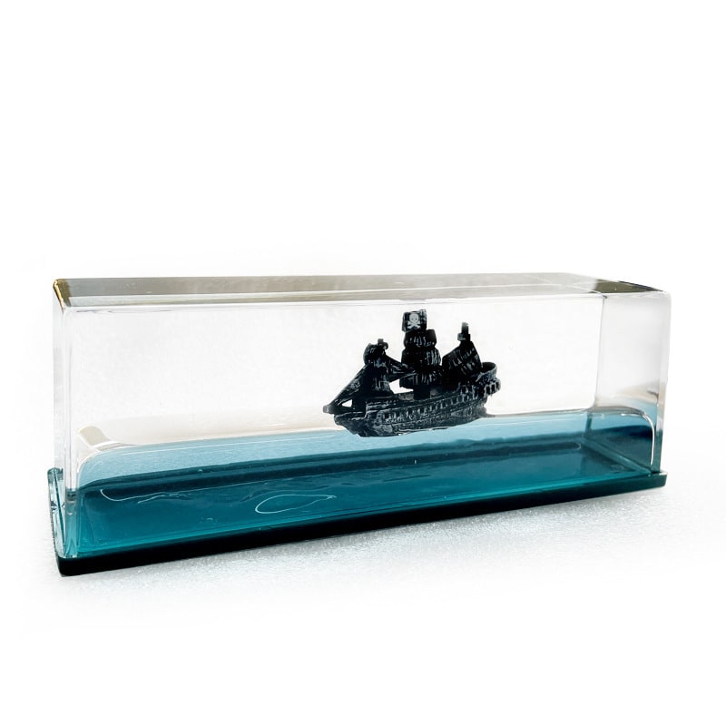 Liquid Wave Paperweight with Floating Ship and LED Light Base - Image 5