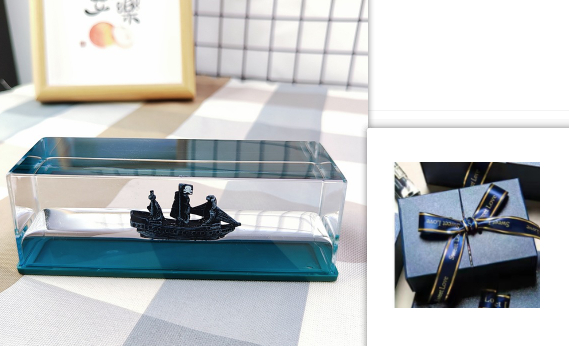 Liquid Wave Paperweight with Floating Ship and LED Light Base - Image 7