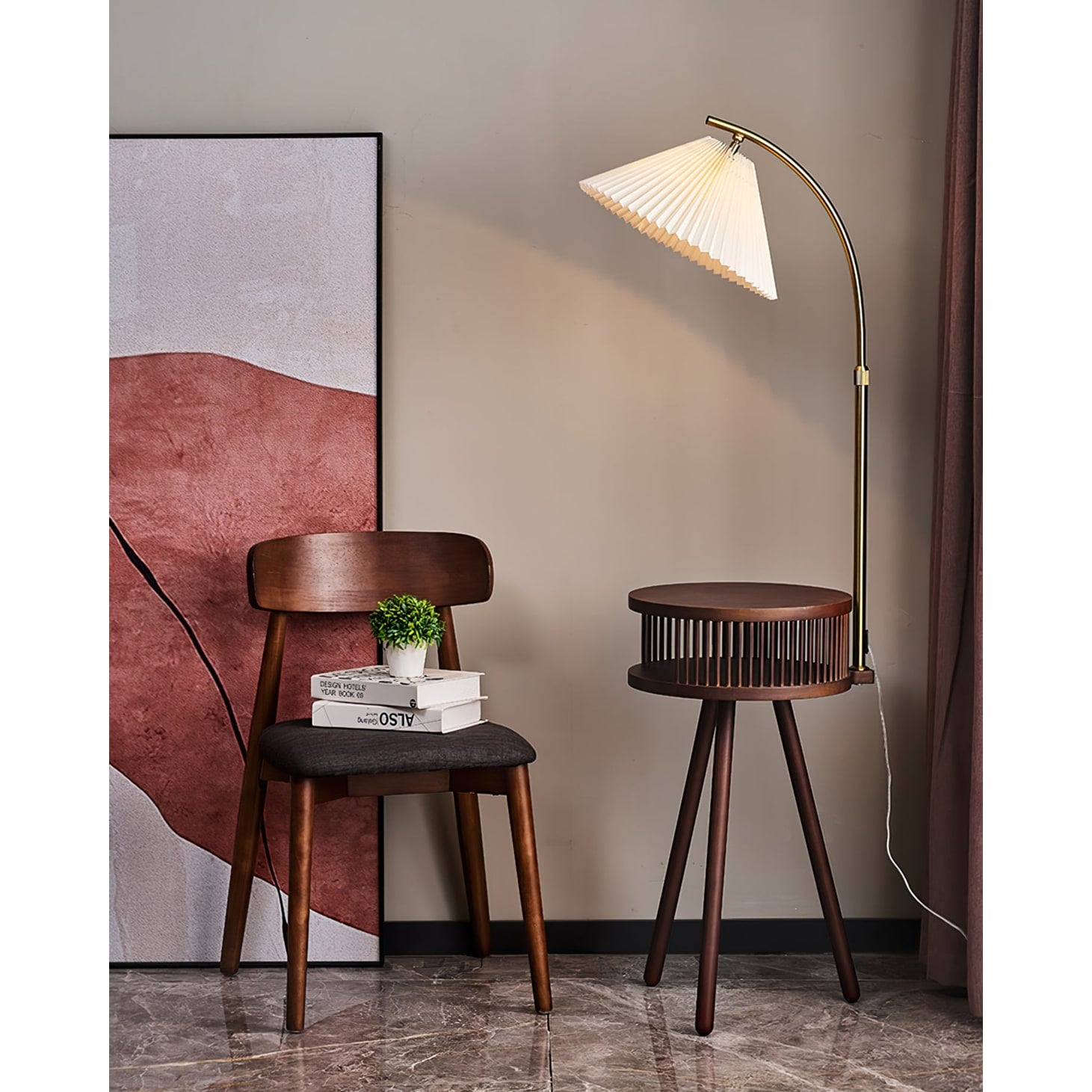 Living Room Floor Lamp Arc Floor Lamp Wooden Adjustable - Image 10