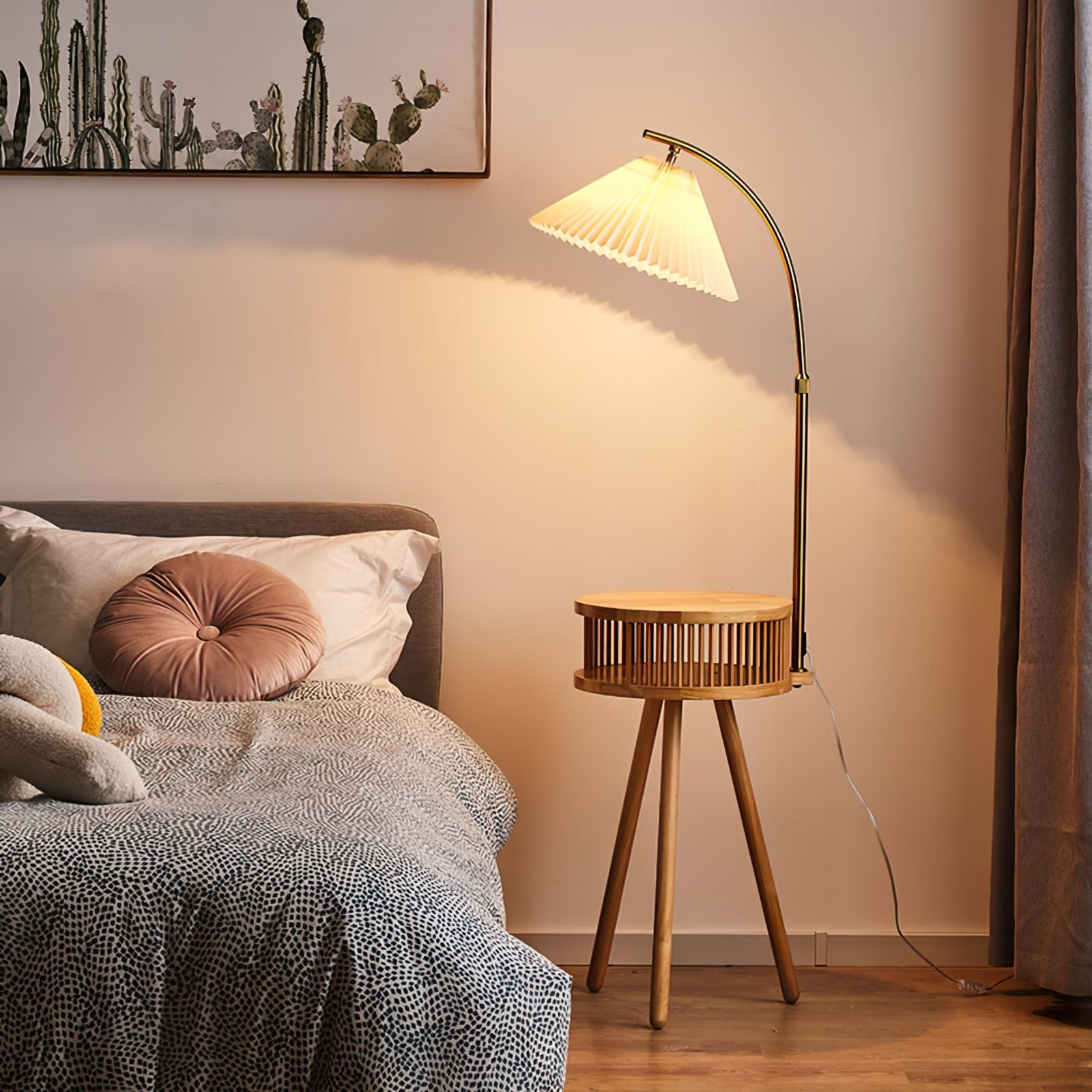 Living Room Floor Lamp Arc Floor Lamp Wooden Adjustable - Image 2