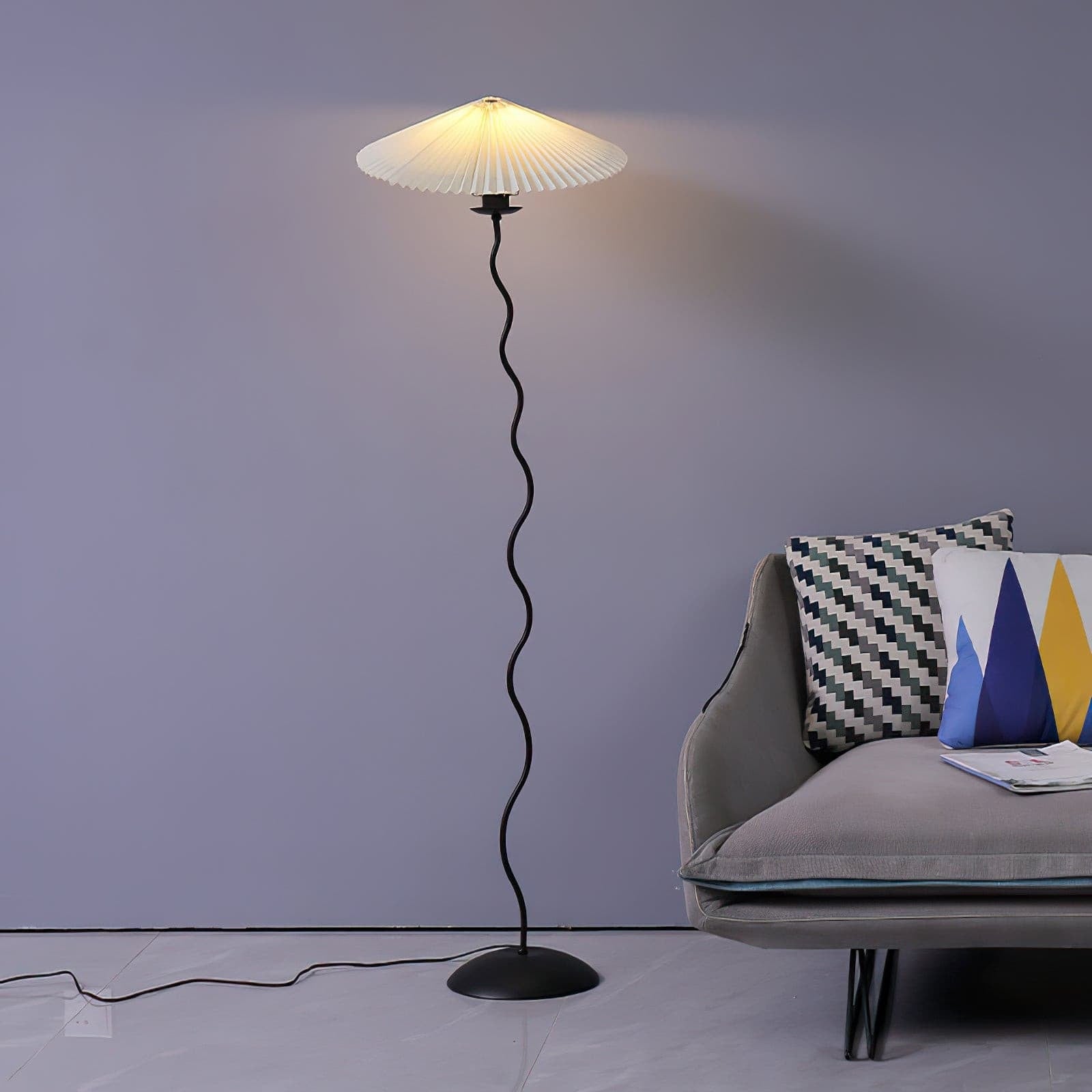 Living Room Floor Lamp Modern Floor Lamp Wooden Pleated Wooden Base - Image 2