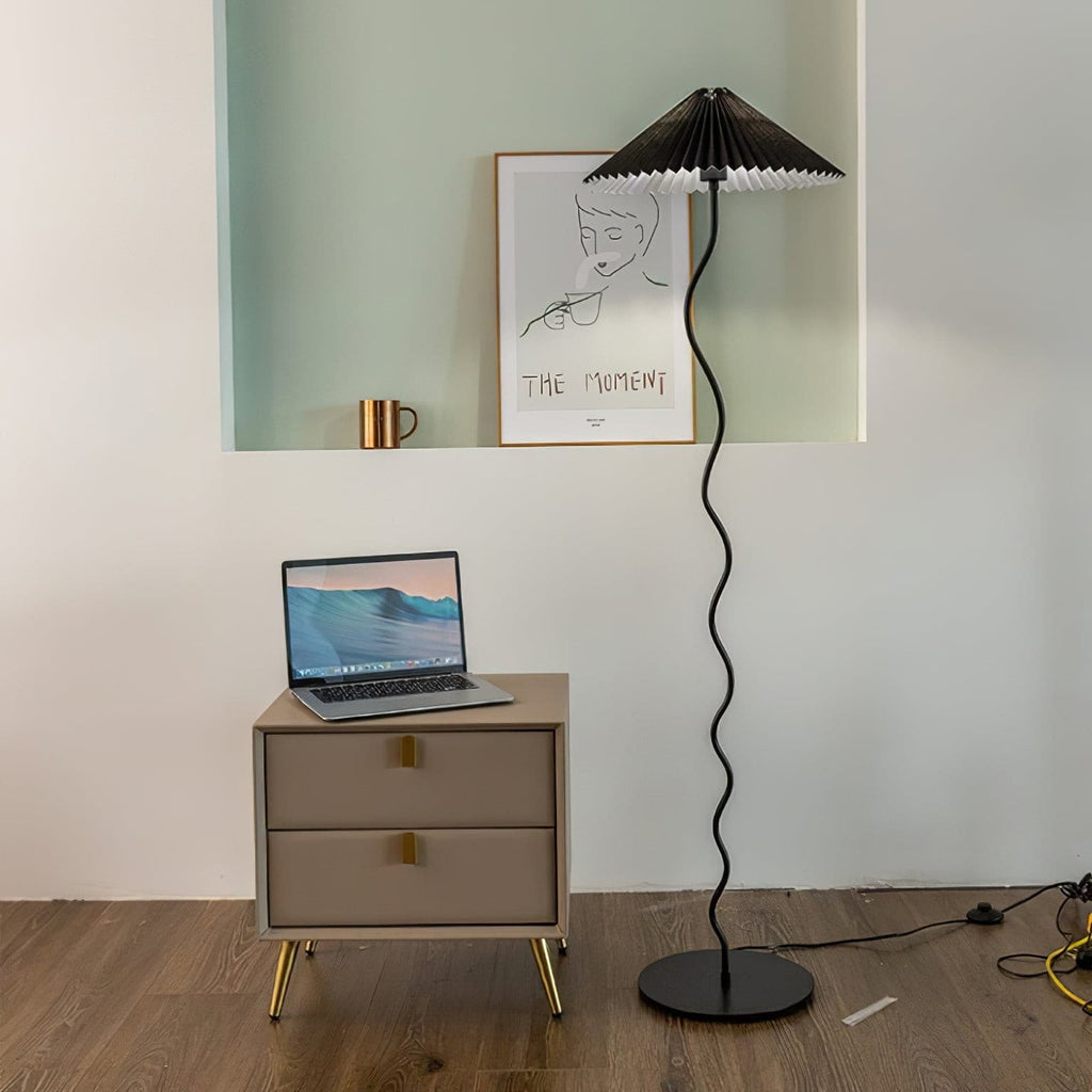 Living Room Floor Lamp Modern Floor Lamp Wooden Pleated Wooden Base - Image 20