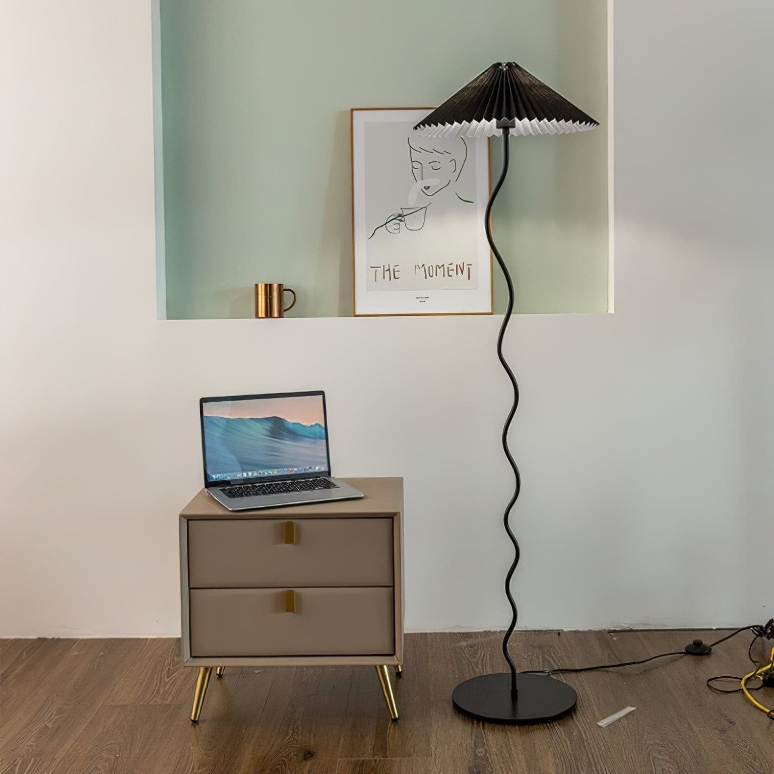 Living Room Floor Lamp Modern Floor Lamp Wooden Pleated Wooden Base - Image 20