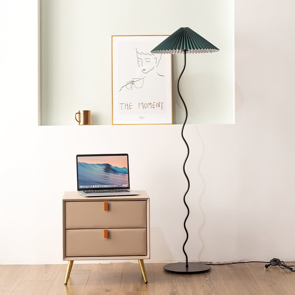 Living Room Floor Lamp Modern Floor Lamp Wooden Pleated Wooden Base - Image 3