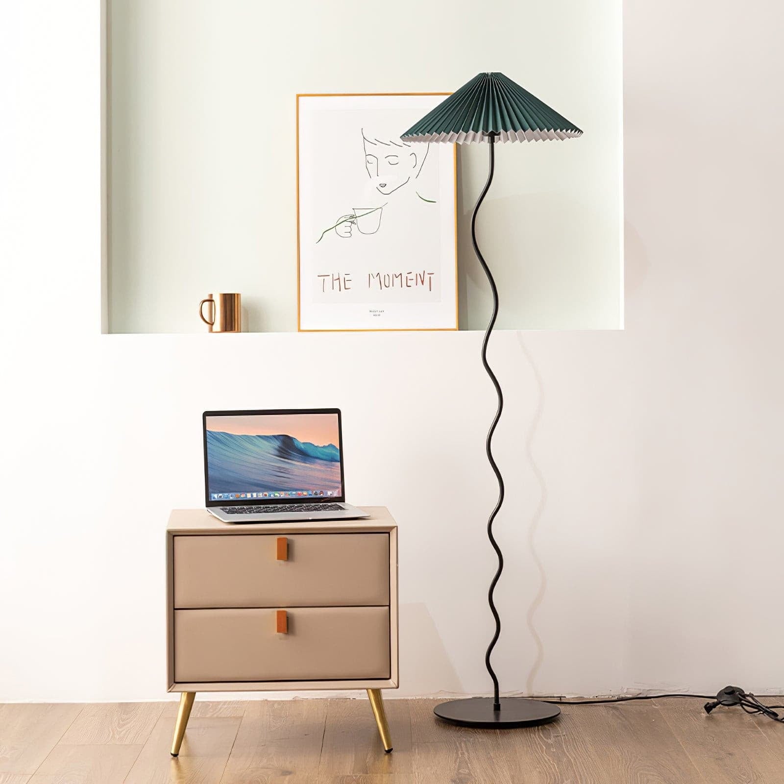 Living Room Floor Lamp Modern Floor Lamp Wooden Pleated Wooden Base - Image 3