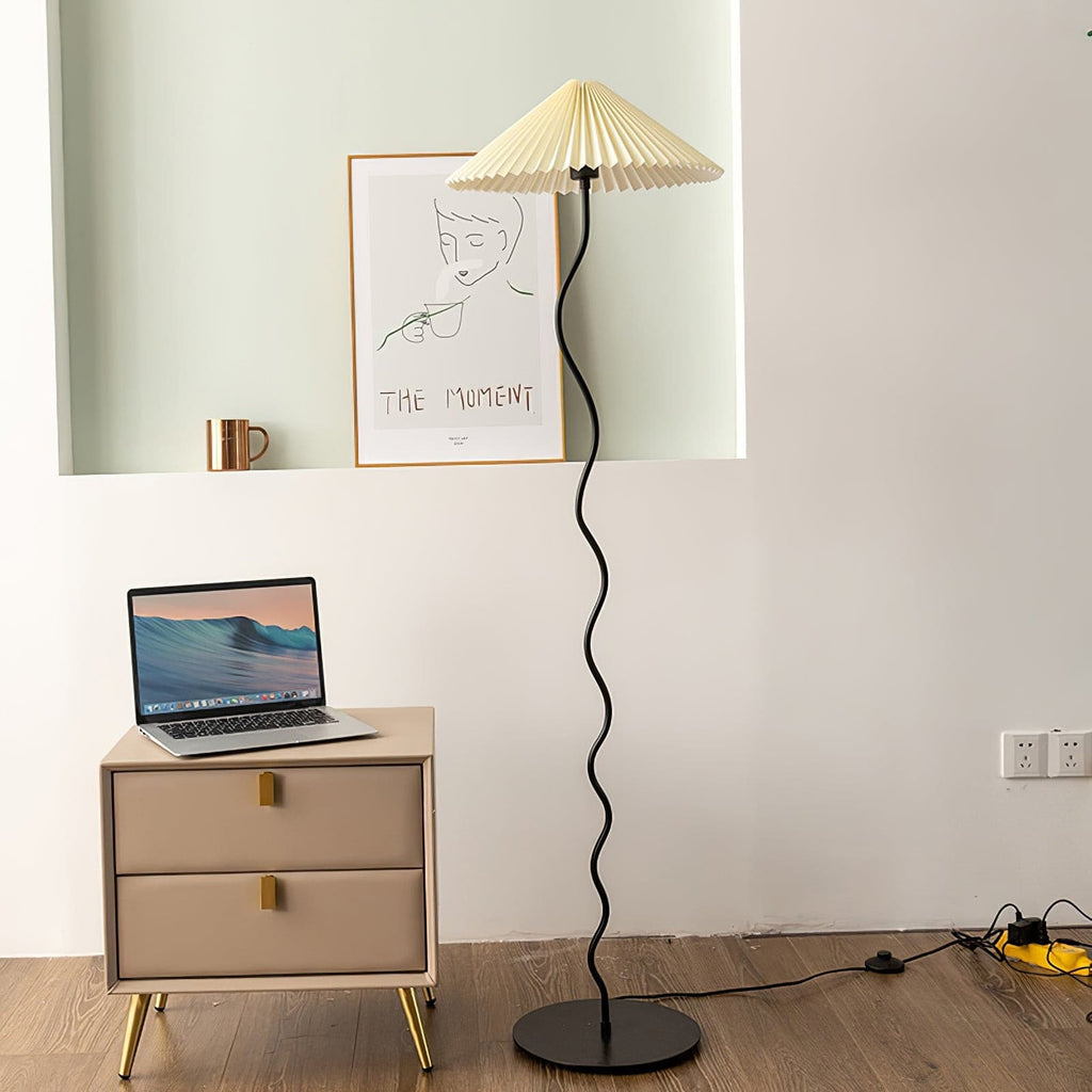 Living Room Floor Lamp Modern Floor Lamp Wooden Pleated Wooden Base - Image 5