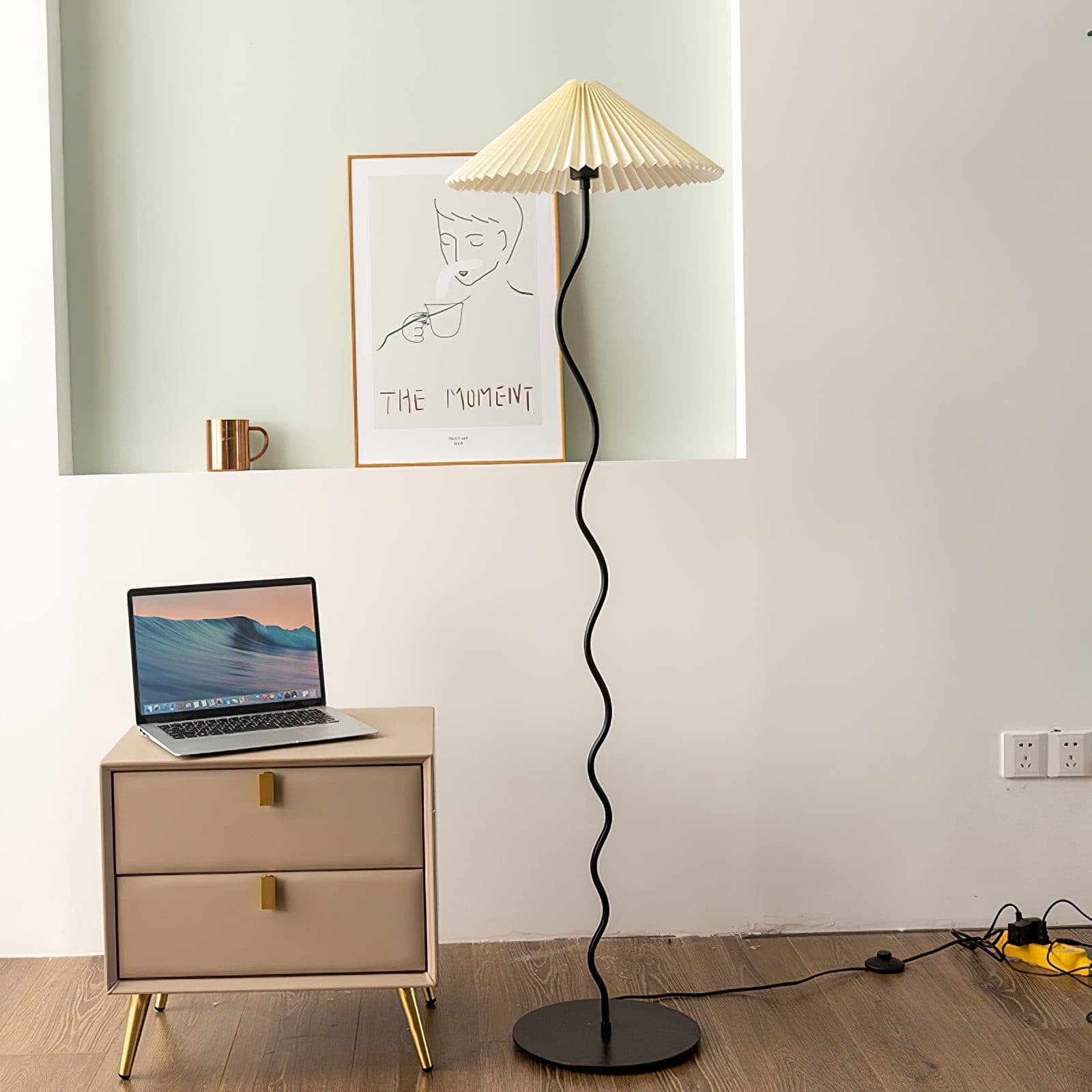 Living Room Floor Lamp Modern Floor Lamp Wooden Pleated Wooden Base - Image 5