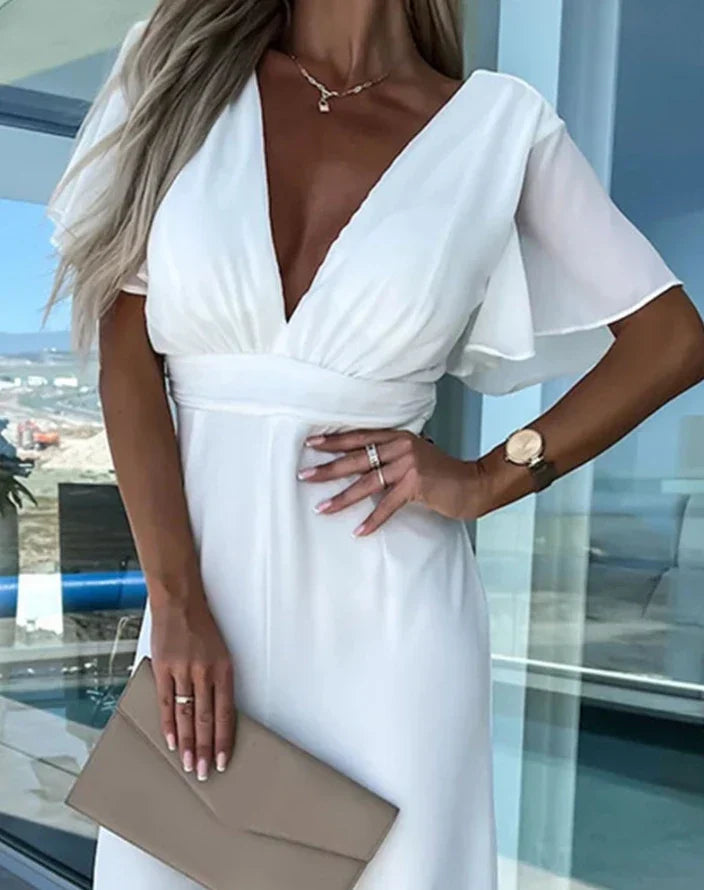 Ruffled Sleeve Wide-Leg Jumpsuit – Elegant, Modern & Flattering