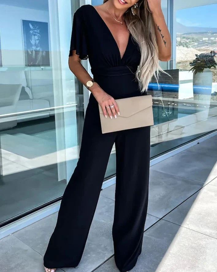 Ruffled Sleeve Wide-Leg Jumpsuit – Elegant, Modern & Flattering
