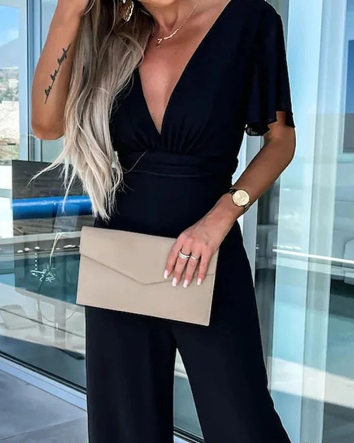 Ruffled Sleeve Wide-Leg Jumpsuit – Elegant, Modern & Flattering