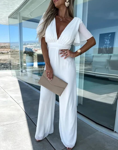 Ruffled Sleeve Wide-Leg Jumpsuit – Elegant, Modern & Flattering