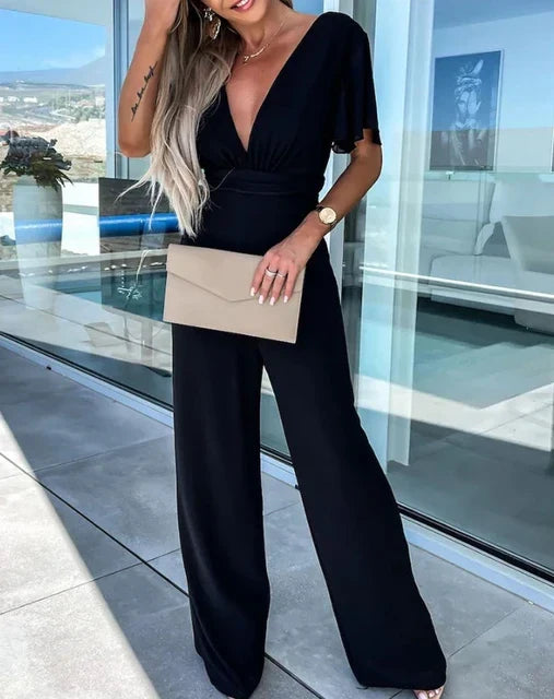 Ruffled Sleeve Wide-Leg Jumpsuit – Elegant, Modern & Flattering