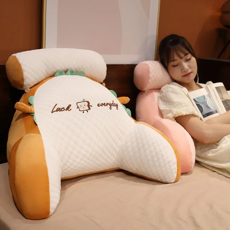 Lumbar Support Reading Pillow for Bed with Backrest Armrests and Detachable Neck Roll - Image 21