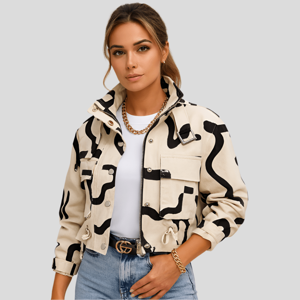 Women's Stylish Short Flight Jacket with Zip and Ribbed Details