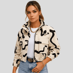 Women's Stylish Short Flight Jacket with Zip and Ribbed Details