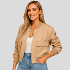 Women's Short Pilot Jacket with Flap Pockets and Button Closure