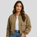 Women's Short Pilot Jacket with Flap Pockets and Button Closure