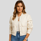 Women's Short Pilot Jacket with Flap Pockets and Button Closure