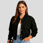 Women's Short Pilot Jacket with Flap Pockets and Button Closure