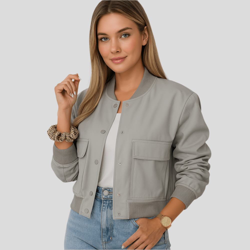 Women's Short Pilot Jacket with Flap Pockets and Button Closure