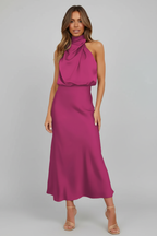 Elodie Satin Halter Midi Dress