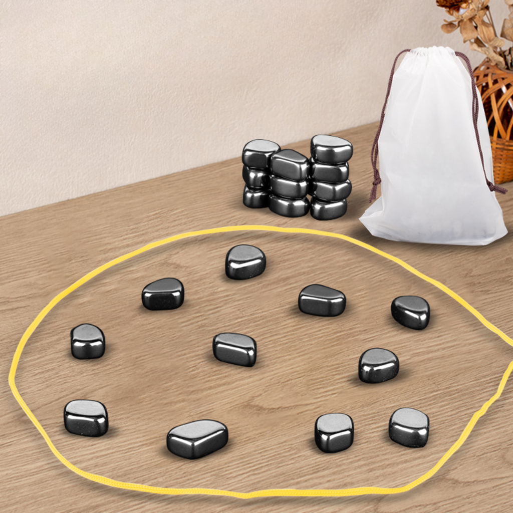 Magnetic Chess Game with Polished Stone Pieces and Portable Travel Drawstring Bag - Image 1