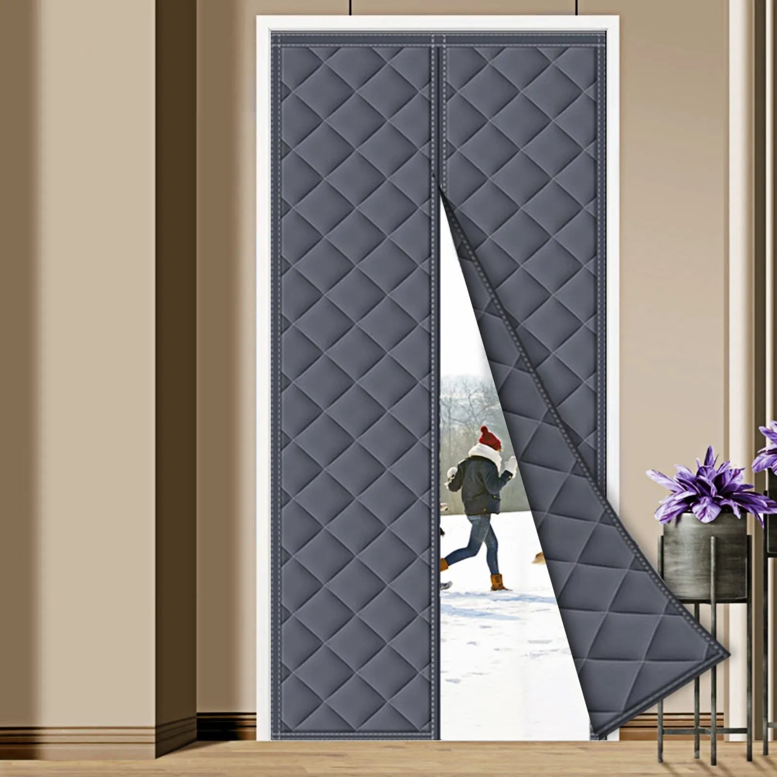 Magnetic Thermal Insulated Door Curtain with Quilted Panels for Patio Sliding - Image 1