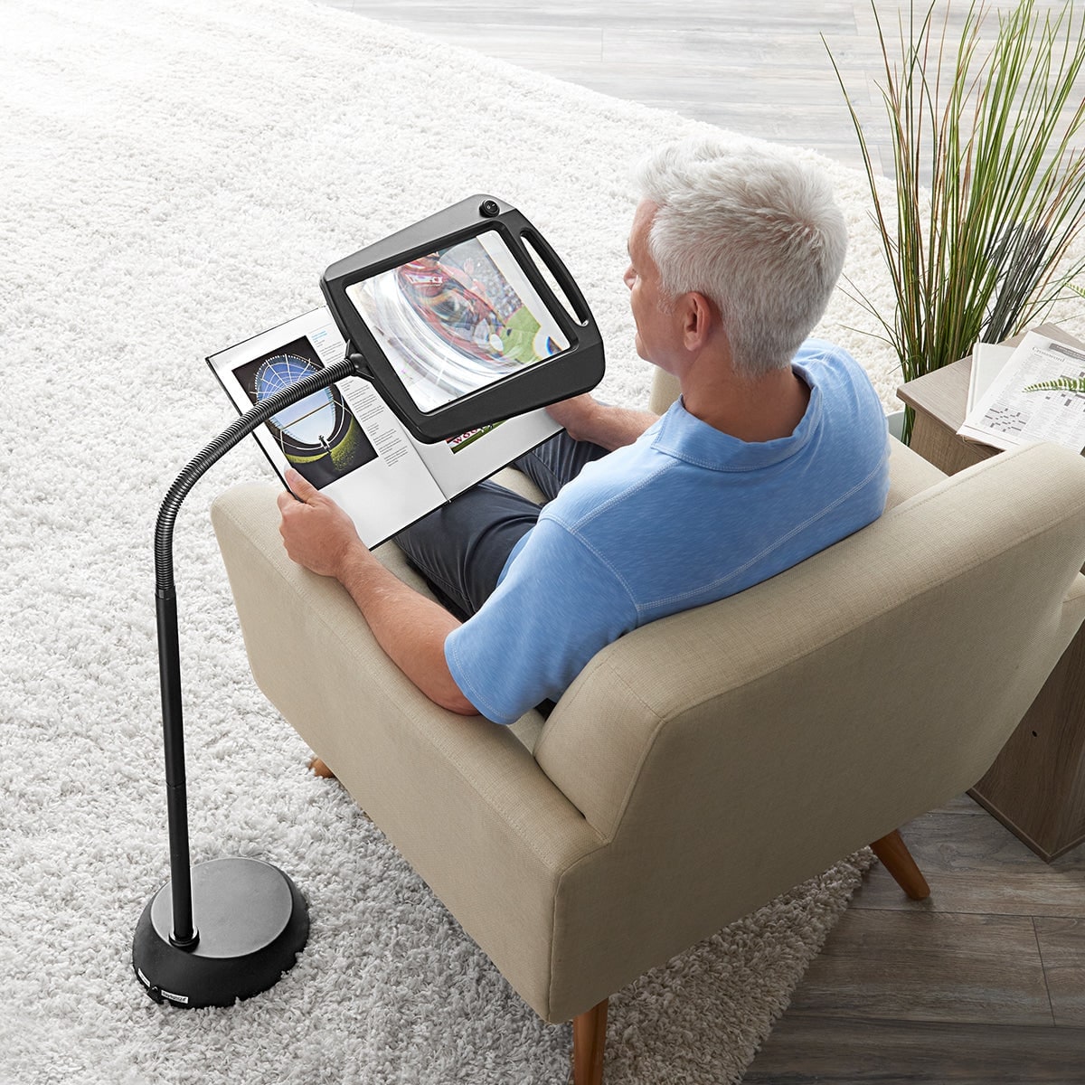 Magnifying Floor Lamp with Swing Arm Gooseneck Adjustable LED and Flexible Base Torchiere - Image 1