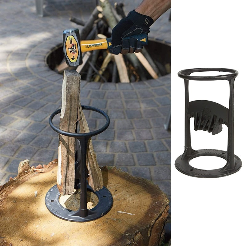 Manual Log Splitter Firewood Kindling with Cast Iron Safety Ring and Mallet - Image 1